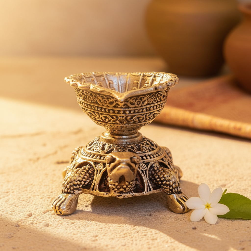 Kurma Diya/Tortoise Diya, Deepak, Brass, Handcrafted, Antique Yellow Finish, 2.5 Inch, Tortoise Oil Lamp Home Decor, Pooja Ritual and Gifting - Image 4