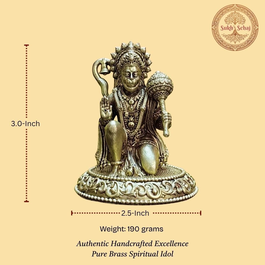 Lord Hanuman Murti | Bajrangbali Murti | Brass Murti | Handcrafted, Antique Yellow Finish, 3.0 Inch Height, for Home Temple, Decor, Pooja Ritual and Gifting - Image 5