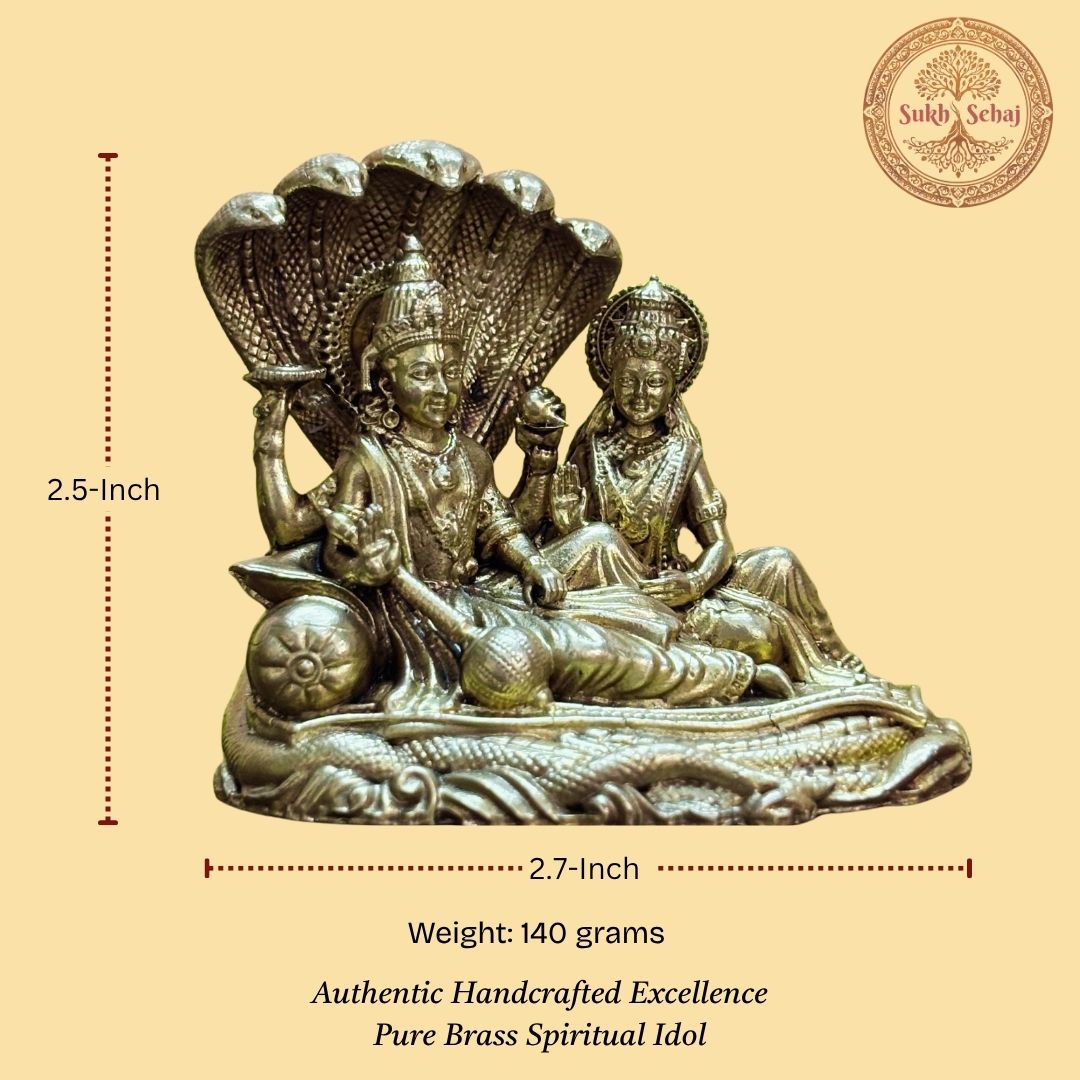 Shree Lakshmi Narayan Murti | Brass Murti | Handcrafted, Antique Yellow Finish, 2.7 Inch Length, for Home Temple, Decor, Pooja Ritual and Gifting - Image 5