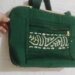 Handcrafted Green Batik Print Tote Bag with Front Zip - Ethnic Festive Bag for Women