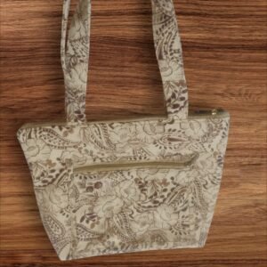 Handmade Cream Floral Print Tote Bag with Zip - Daily Use for Women