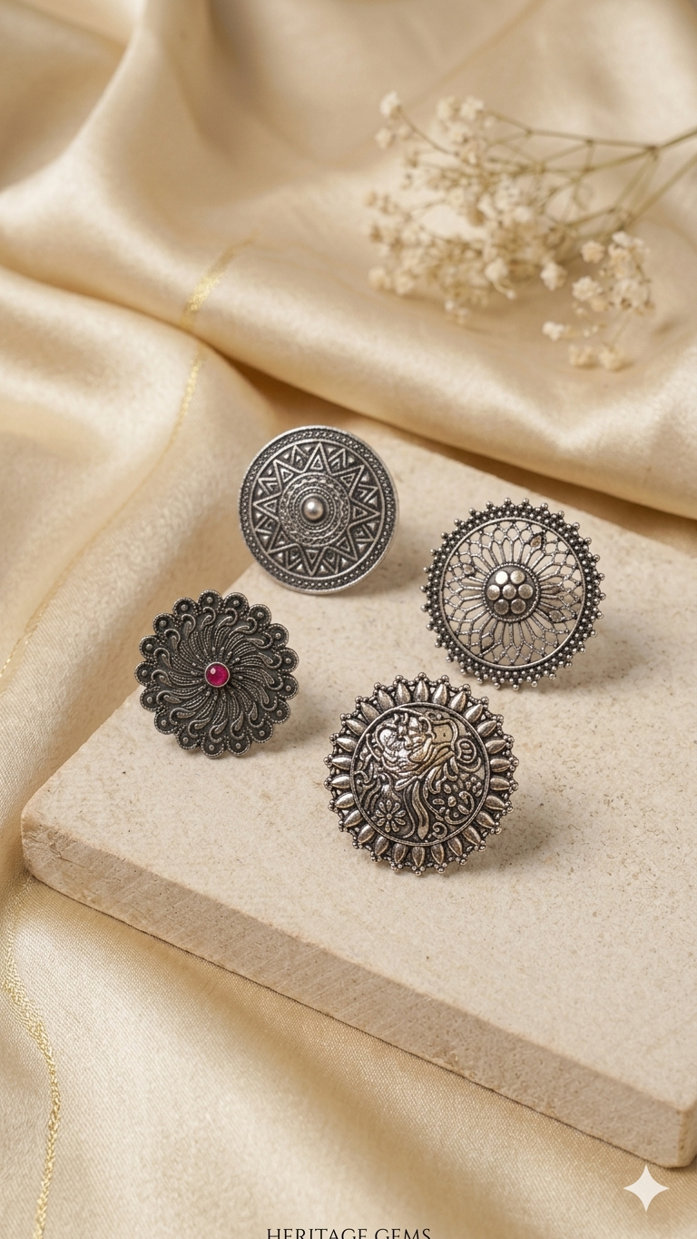 Premium quality silver oxidised rings