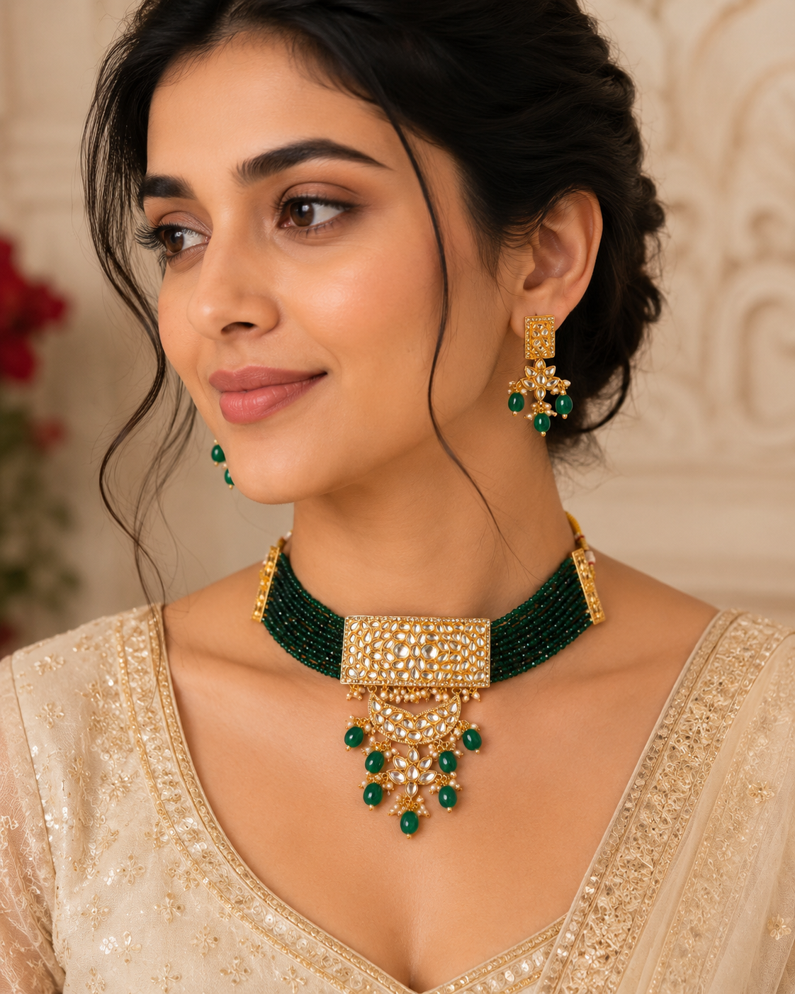 Niharika kundan polki necklace set - Image 3