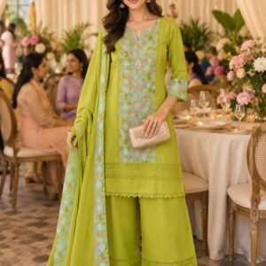 Green cotton dress with Duppatta