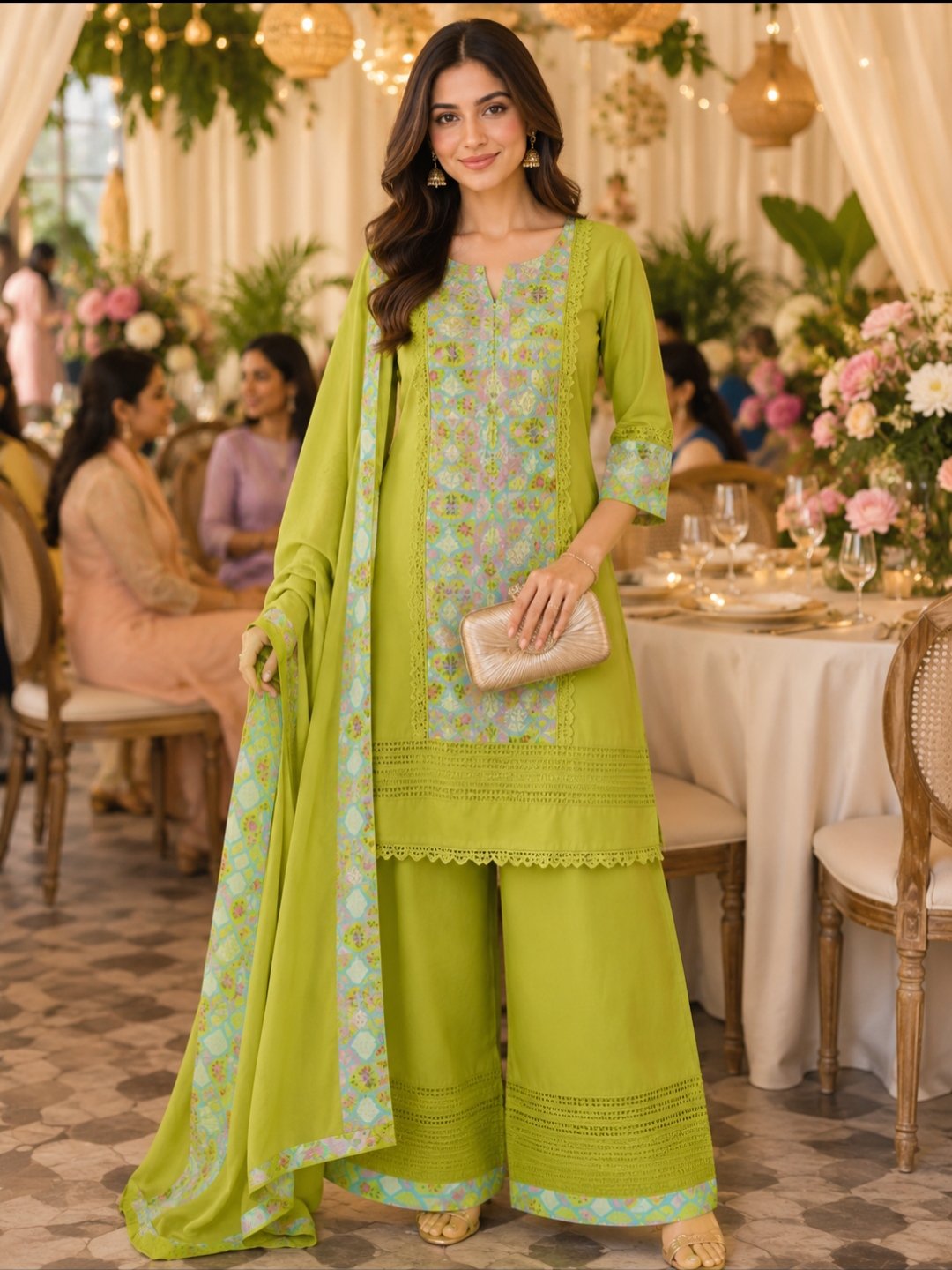 Green cotton dress with Duppatta