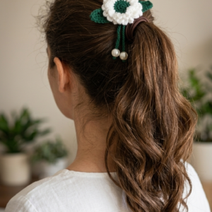 Crochet flower hair tie