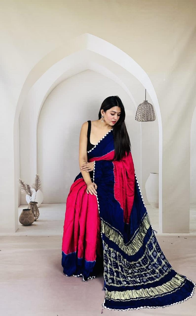 Pure modal silk bandhej saree - Image 4