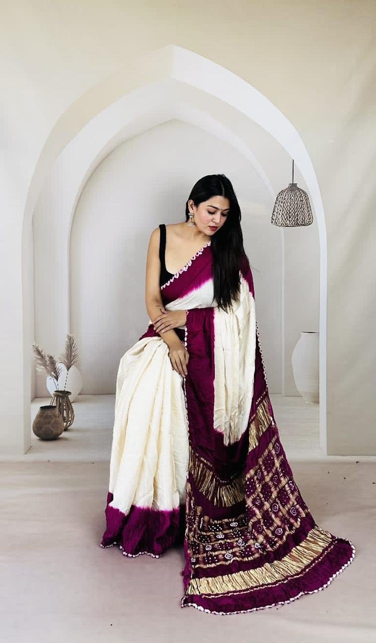 Pure modal silk bandhej saree - Image 2
