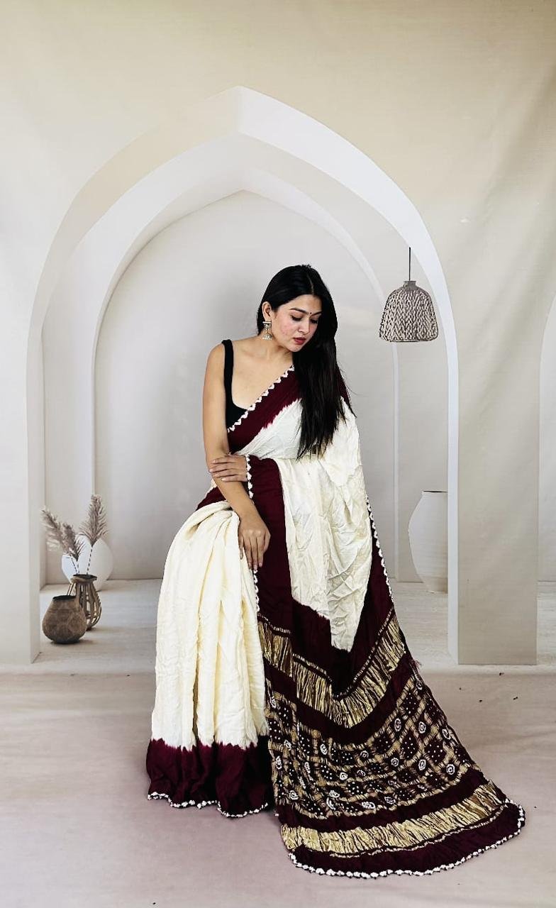 Pure modal silk bandhej saree - Image 3
