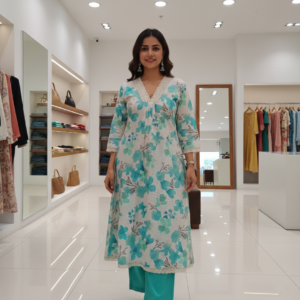 Aqua Khadi Cotton Kurta Pant Set