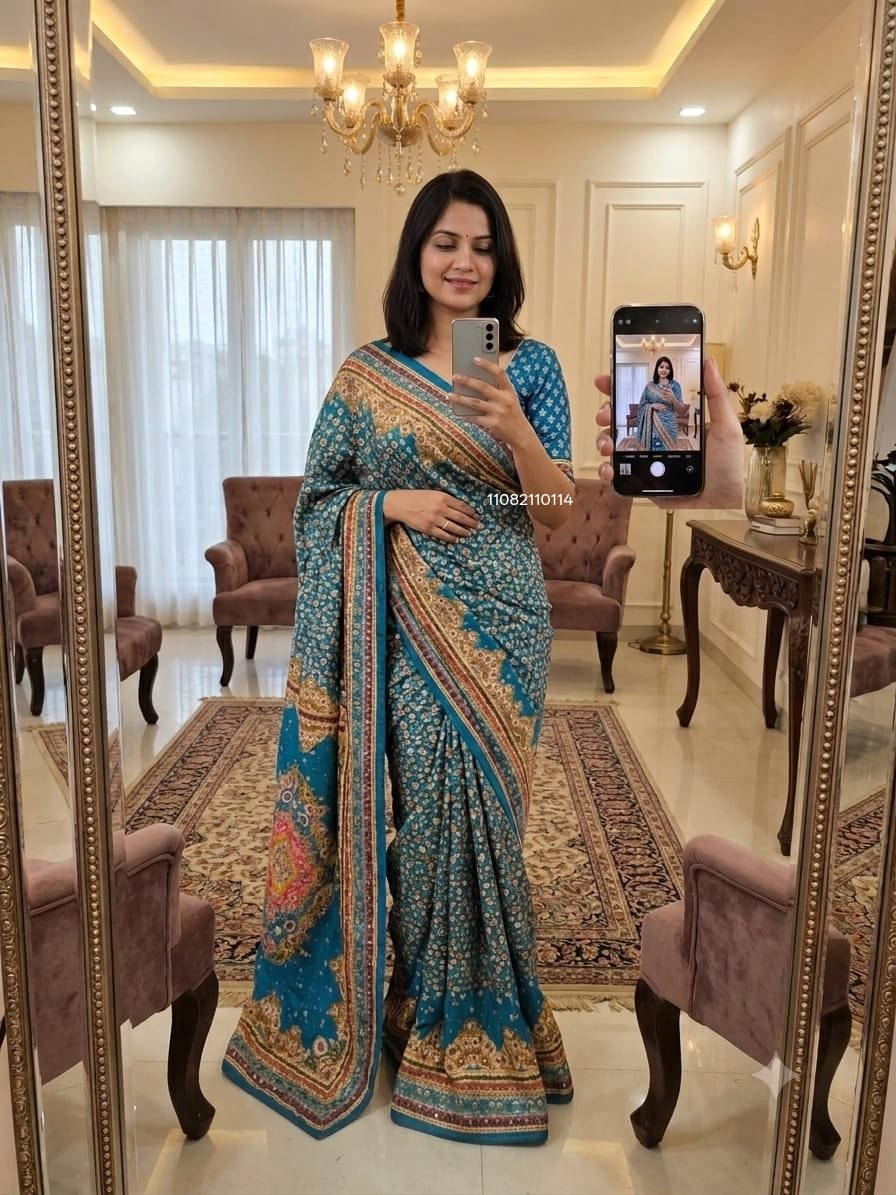 *Today's New Launching Superb Quality Real Mirror Work Chinon Silk ✨ Saree*