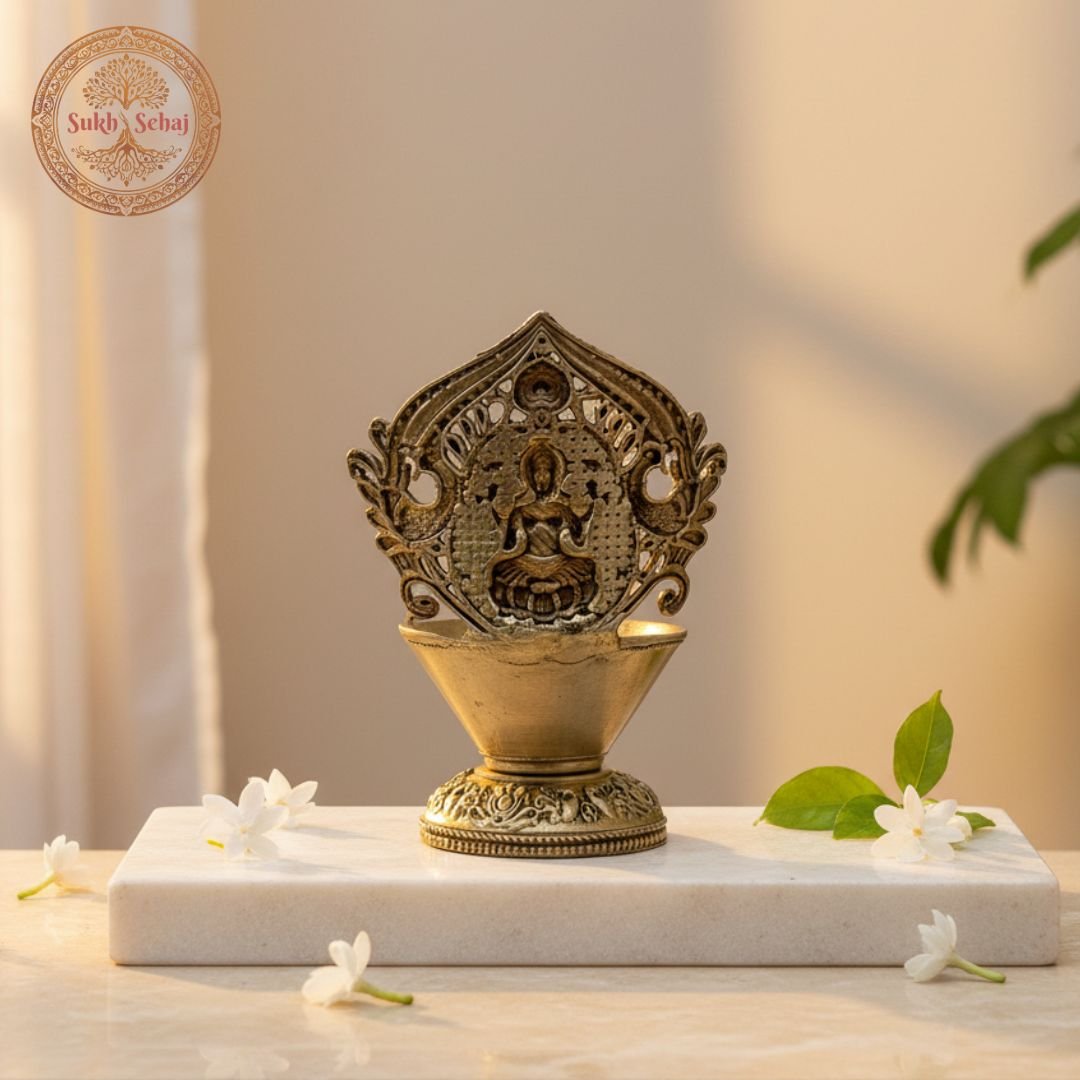 Shree Lakshmi Deepak, Laxmi Diya, Brass, Handcrafted, Antique Finish, 4.2 Inch Height, Oil Lamp Home Temple, Decor, Pooja Ritual and Gifting - Image 2