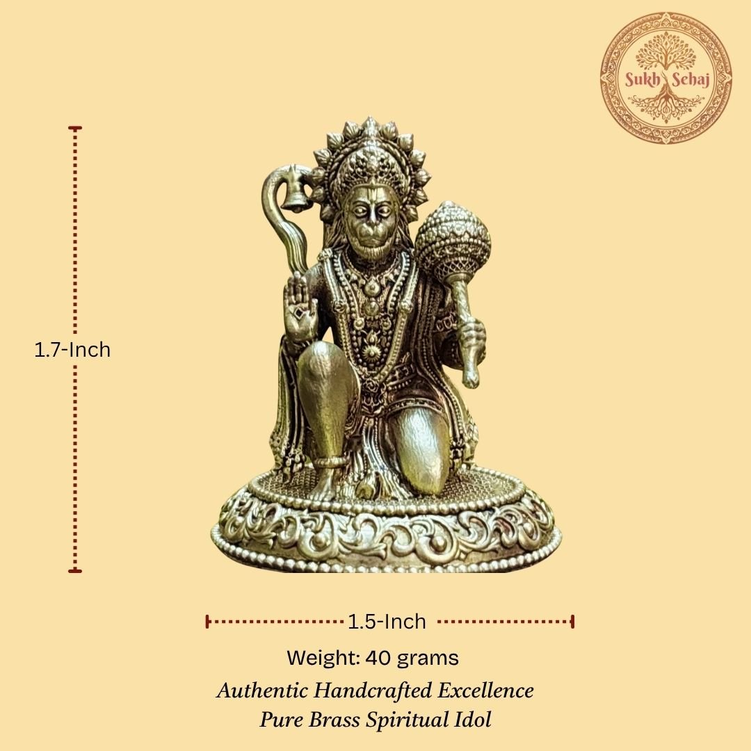 Lord Hanuman Murti | Bajrangbali Murti | Brass Murti | Handcrafted, Antique Yellow Finish, 1.7 Inch Height (Small piece), for Home Temple, Decor, Pooja Ritual and Gifting - Image 5