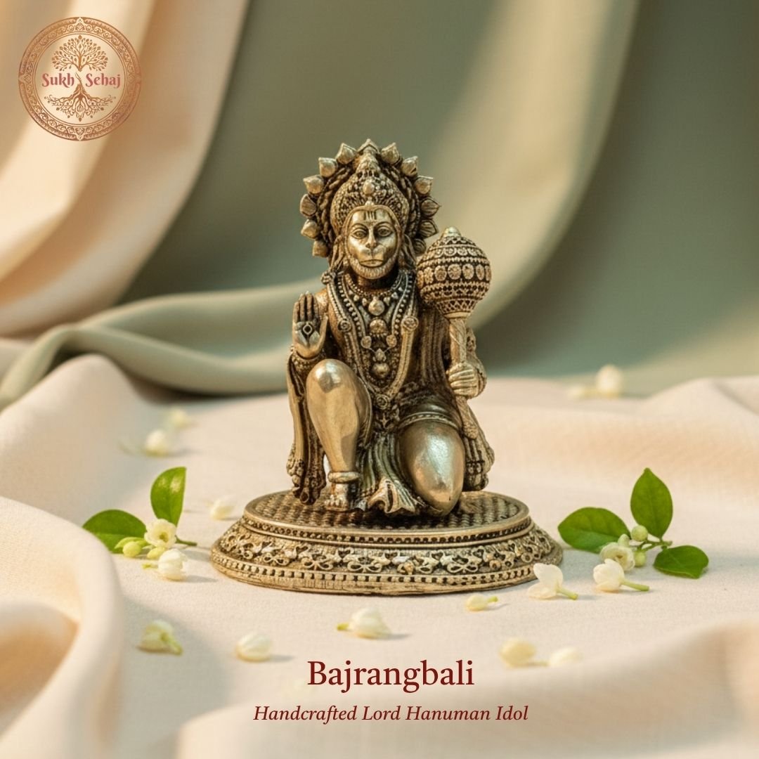 Lord Bajrangbali Murti | Hanumanji Murti | Brass Murti | Handcrafted, Antique Yellow Finish, 3.0 Inch Height, for Home Temple, Decor, Pooja Ritual and Gifting