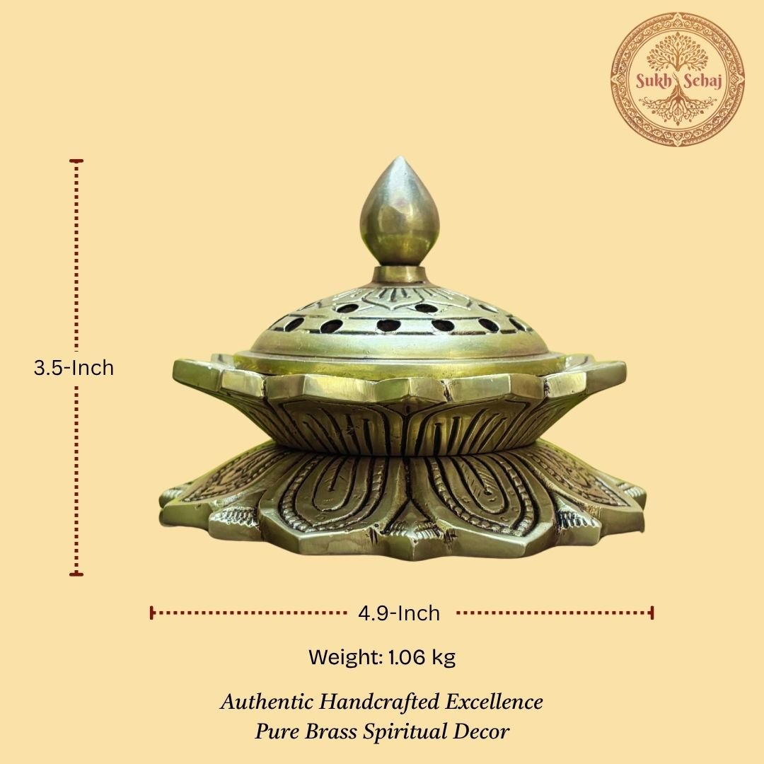 Kamal Dhoop Dani | Lotus Shaped Loban Burner | Incense Burner | Dhoop Batti Stand, Handcrafted, Antique Yellow Finish, 4.9 Inch Length, for Home Temple, Decor, Pooja Ritual and Gifting - Image 5