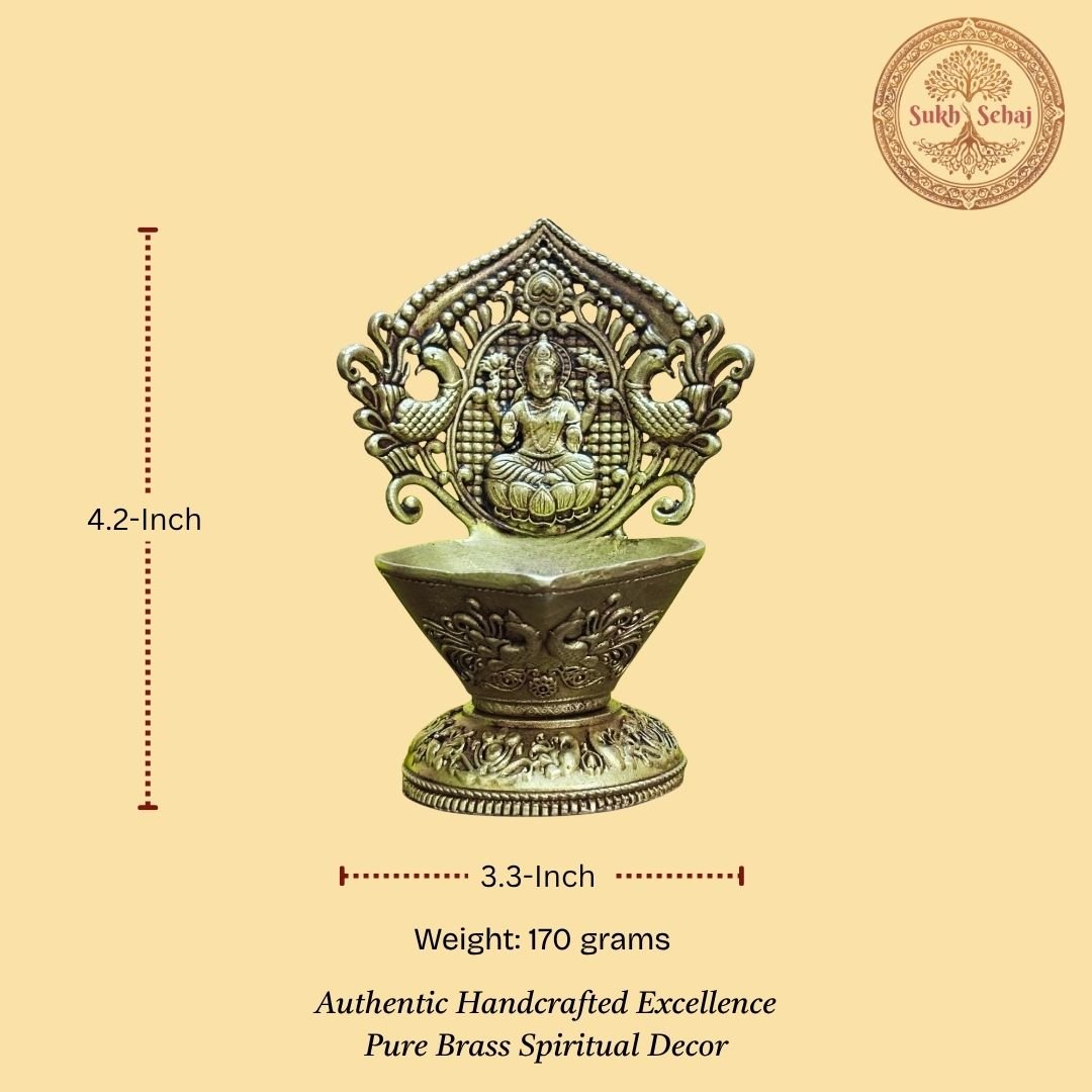 Shree Lakshmi Deepak, Laxmi Diya, Brass, Handcrafted, Antique Finish, 4.2 Inch Height, Oil Lamp Home Temple, Decor, Pooja Ritual and Gifting - Image 5
