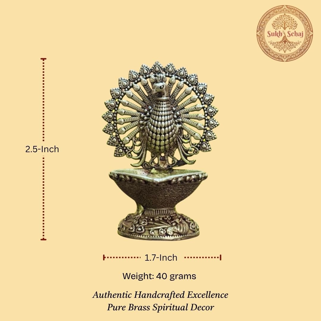 Mayur Deepak, Peacock Diya, Brass, Handcrafted, Antique Yellow Finish, 2.5 Inch Height (Small Diya), Oil Lamp Home Temple, Decor, Pooja Ritual and Gifting - Image 5