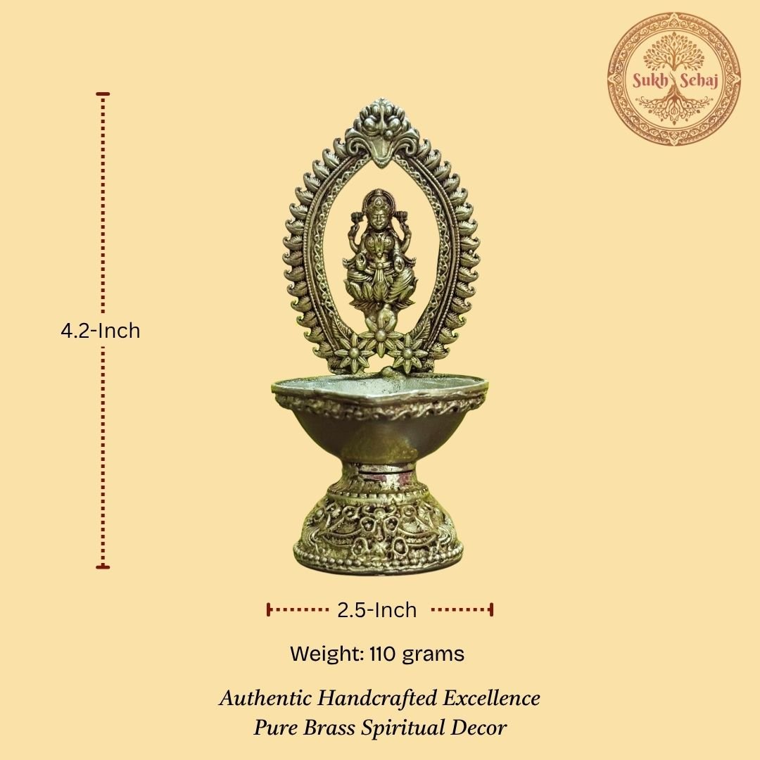 Shree Lakshmi Deepak, Laxmi Diya, Brass, Handcrafted, Antique Finish, 4.2 Inch Height, Oil Lamp Home Temple, Decor, Pooja Ritual and Gifting - Image 5
