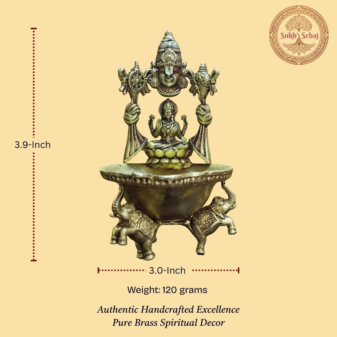 Shree Gajalakshmi Balaji Deepak, Laxmi Diya, Brass, Handcrafted, Antique Finish, 3.9 Inch Height, Oil Lamp Home Temple, Decor, Pooja Ritual and Gifting - Image 5