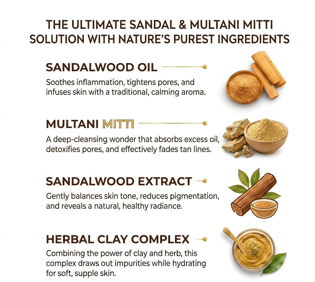 Sandalwood & Multani Mitti For Skin whitening & Tanning Removal Soap - Image 2