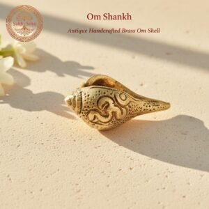 Om Shankh, Handcrafted Brass Shankh, Antique Black Finish, 4.5 Inch Length, for Home Temple, Decor, Pooja Ritual and Gifting