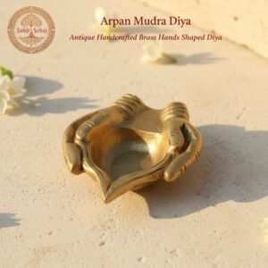 Arpan Mudra Diya, Arti/Decor Diya Brass, Handcrafted, Antique Finish, 2.7 Inch Length, Oil Lamp Home Temple, Decor, Pooja Ritual and Gifting