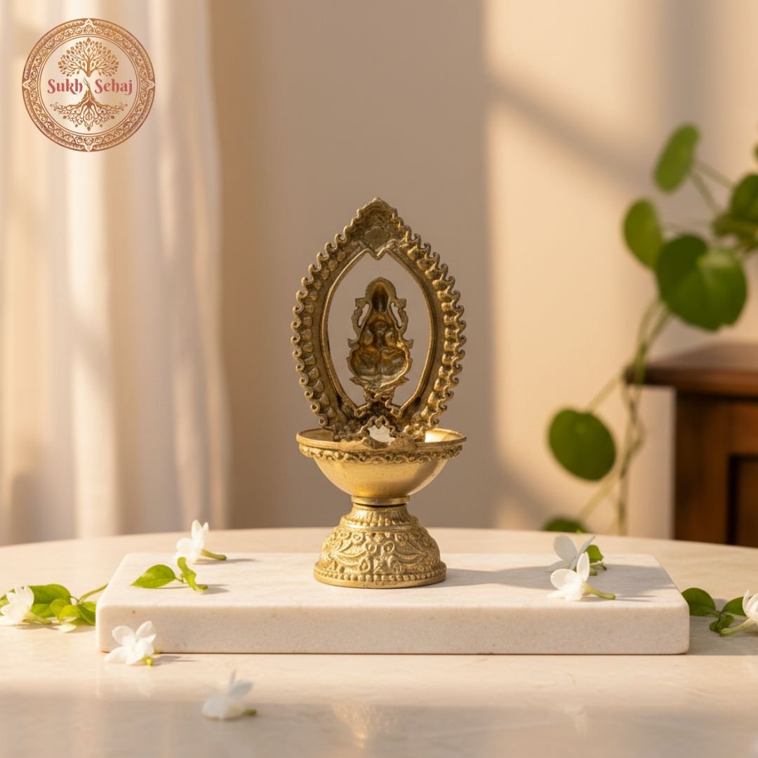 Shree Lakshmi Deepak, Laxmi Diya, Brass, Handcrafted, Antique Finish, 4.2 Inch Height, Oil Lamp Home Temple, Decor, Pooja Ritual and Gifting - Image 4