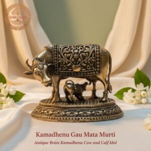 Kamadhenu Cow Murti | Brass Murti | Handcrafted, Antique Black Finish, 3.0 Inch Length, for Home Temple, Decor, Pooja Ritual and Gifting
