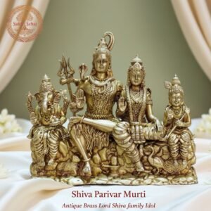 Shiva Parivaar Murti | Brass Murti | Handcrafted, Antique Yellow Finish, 5.0 Inch, for Home Temple, Decor, Pooja Ritual and Gifting