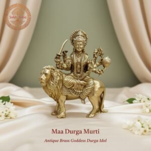 Maa Durga Murti | Brass Murti | Handcrafted, Antique Yellow Finish, 4.0 Inch, for Home Temple, Decor, Pooja Ritual and Gifting