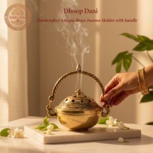 Dhoop Dani (with Handle) | Loban Burner | Incense Burner | Dhoop Batti Stand, Handcrafted, Antique Black Finish, 4.5 Inch Length, for Home Temple, Decor, Pooja Ritual and Gifting