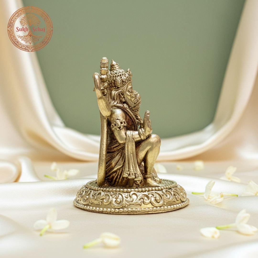 Lord Hanuman Murti | Bajrangbali Murti | Brass Murti | Handcrafted, Antique Yellow Finish, 1.7 Inch Height (Small piece), for Home Temple, Decor, Pooja Ritual and Gifting - Image 3