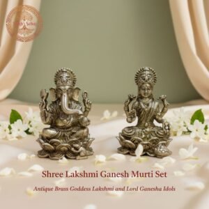 Shree Lakshmi Ganesh Murti Set | Brass Murti | Handcrafted, Antique Finish, 1.5 Inch Height Each, for Home Temple, Decor, Pooja Ritual and Gifting
