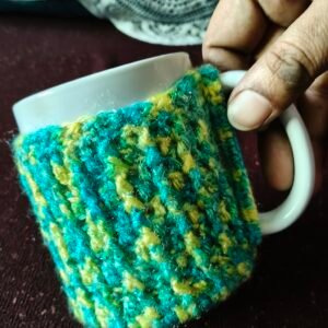 Blue yellow crochet cup holder