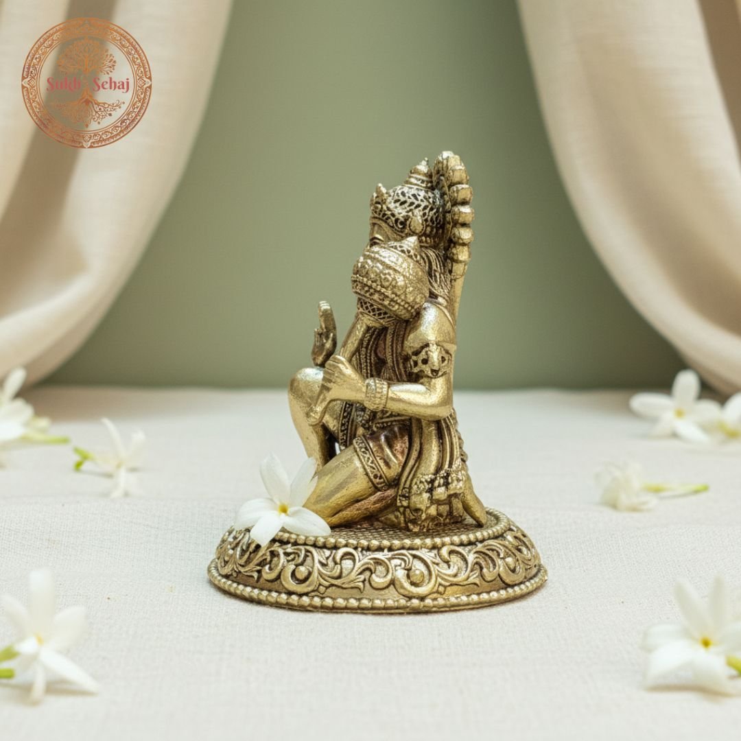 Lord Hanuman Murti | Bajrangbali Murti | Brass Murti | Handcrafted, Antique Yellow Finish, 3.0 Inch Height, for Home Temple, Decor, Pooja Ritual and Gifting - Image 4