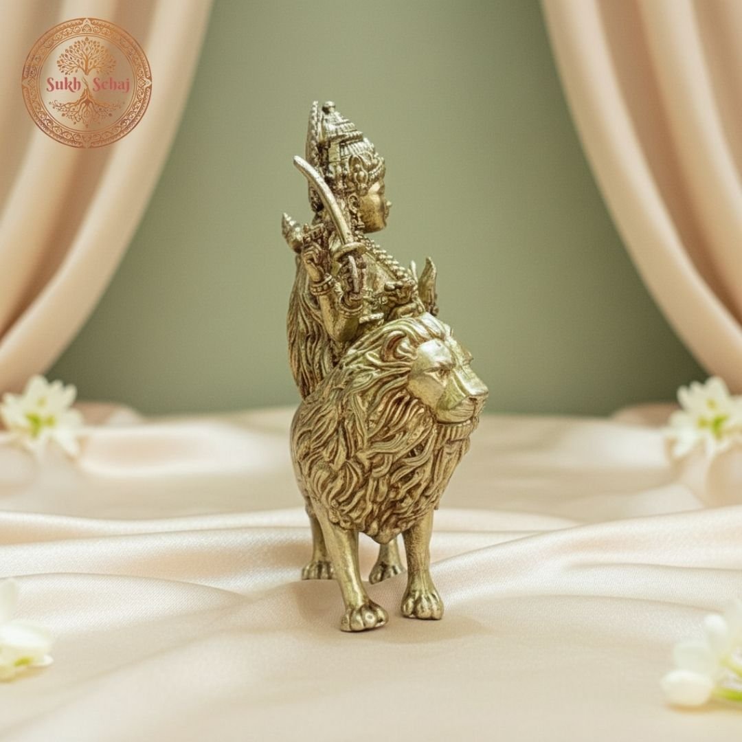 Maa Durga Murti | Brass Murti | Handcrafted, Antique Yellow Finish, 4.0 Inch, for Home Temple, Decor, Pooja Ritual and Gifting - Image 2