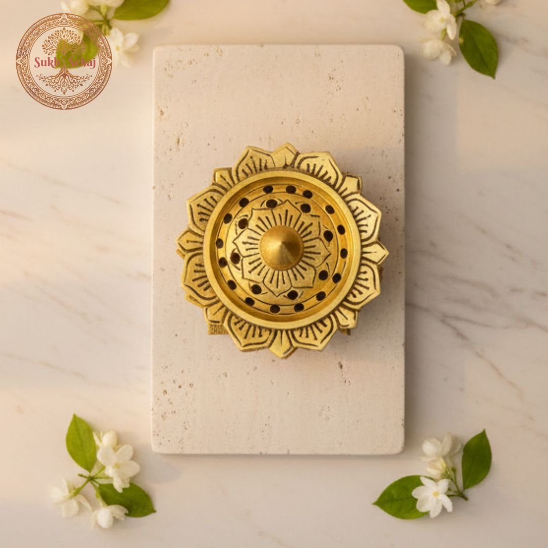 Kamal Dhoop Dani | Lotus Shaped Loban Burner | Incense Burner | Dhoop Batti Stand, Handcrafted, Antique Yellow Finish, 4.9 Inch Length, for Home Temple, Decor, Pooja Ritual and Gifting - Image 4