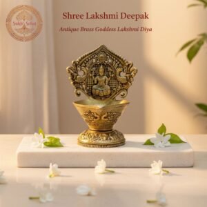 Shree Lakshmi Deepak, Laxmi Diya, Brass, Handcrafted, Antique Finish, 4.2 Inch Height, Oil Lamp Home Temple, Decor, Pooja Ritual and Gifting