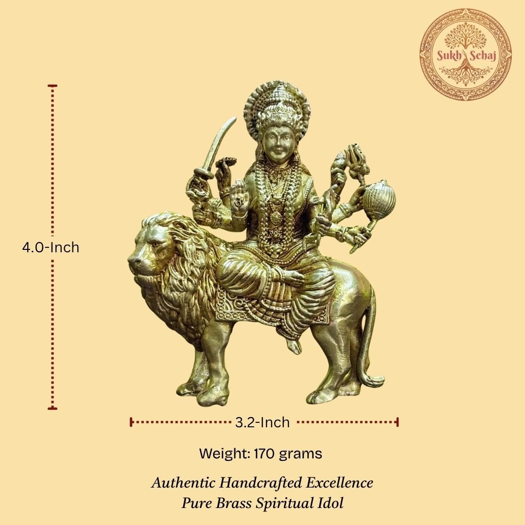 Maa Durga Murti | Brass Murti | Handcrafted, Antique Yellow Finish, 4.0 Inch, for Home Temple, Decor, Pooja Ritual and Gifting - Image 3