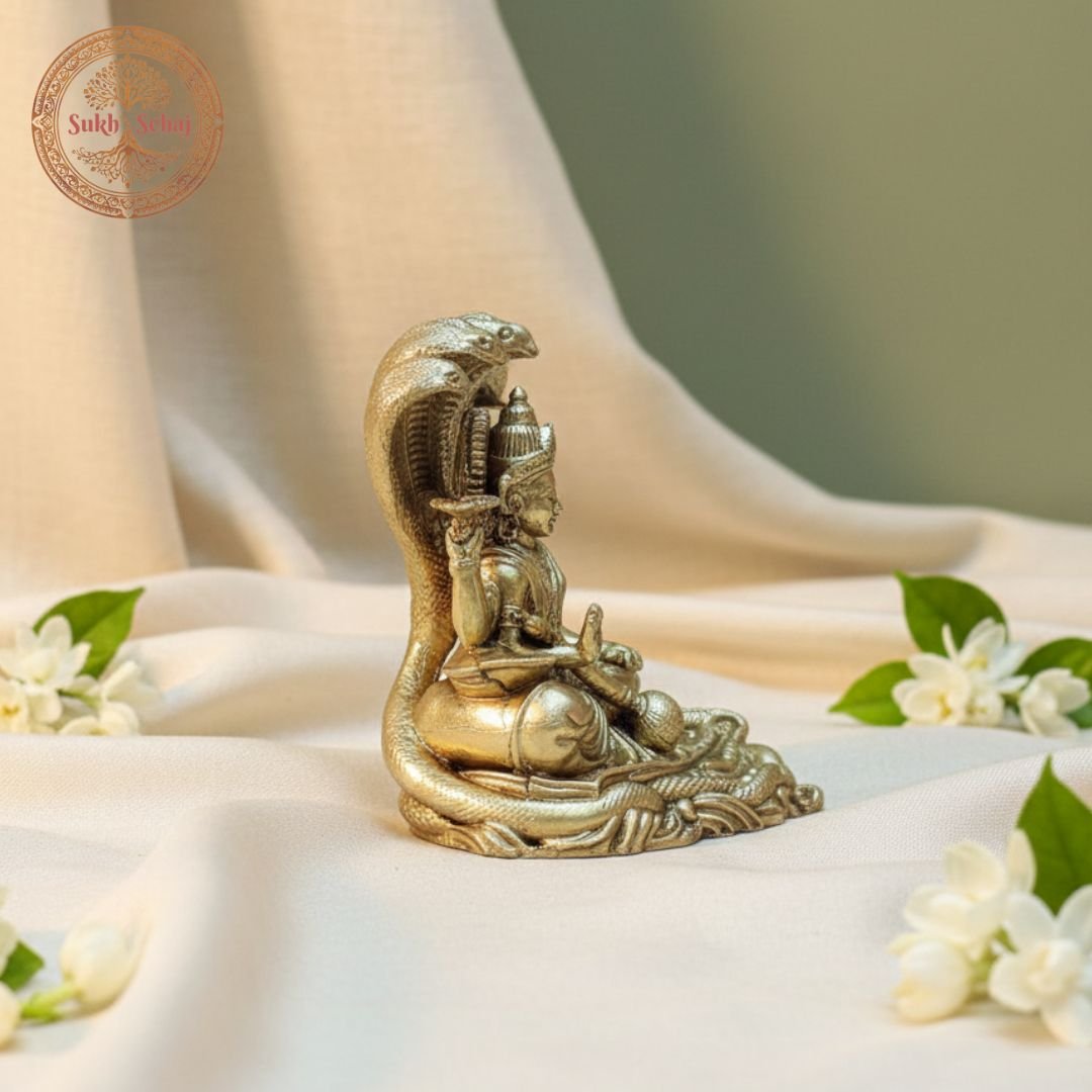 Shree Lakshmi Narayan Murti | Brass Murti | Handcrafted, Antique Yellow Finish, 2.7 Inch Length, for Home Temple, Decor, Pooja Ritual and Gifting - Image 3