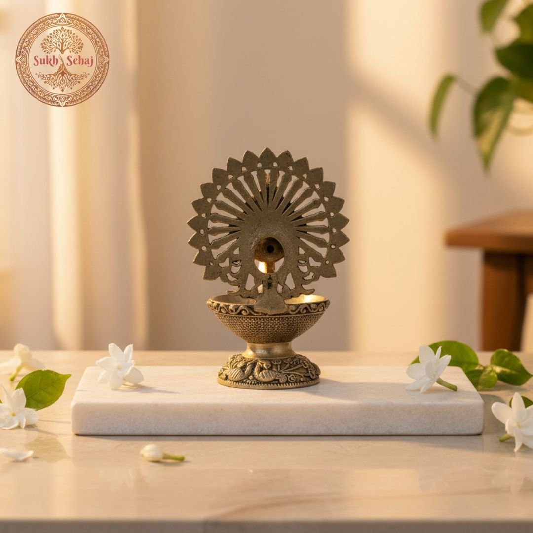 Mayur Deepak, Peacock Diya, Brass, Handcrafted, Antique Yellow Finish, 2.5 Inch Height (Small Diya), Oil Lamp Home Temple, Decor, Pooja Ritual and Gifting - Image 2