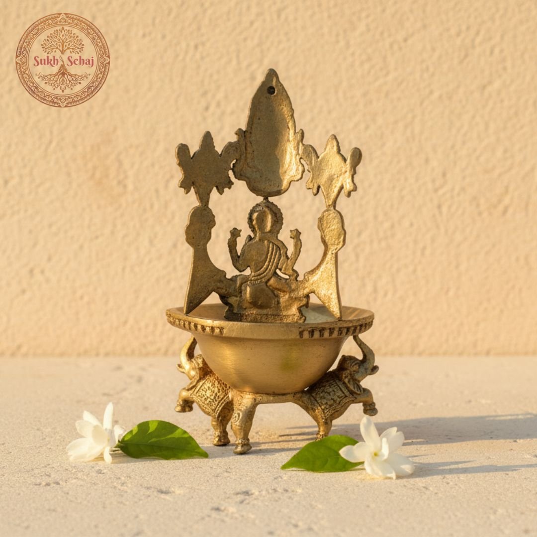 Shree Gajalakshmi Balaji Deepak, Laxmi Diya, Brass, Handcrafted, Antique Finish, 3.9 Inch Height, Oil Lamp Home Temple, Decor, Pooja Ritual and Gifting - Image 4
