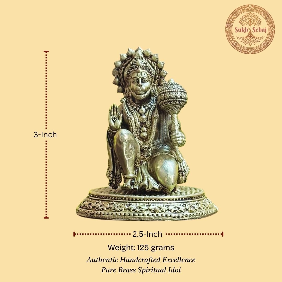 Lord Bajrangbali Murti | Hanumanji Murti | Brass Murti | Handcrafted, Antique Yellow Finish, 3.0 Inch Height, for Home Temple, Decor, Pooja Ritual and Gifting - Image 5