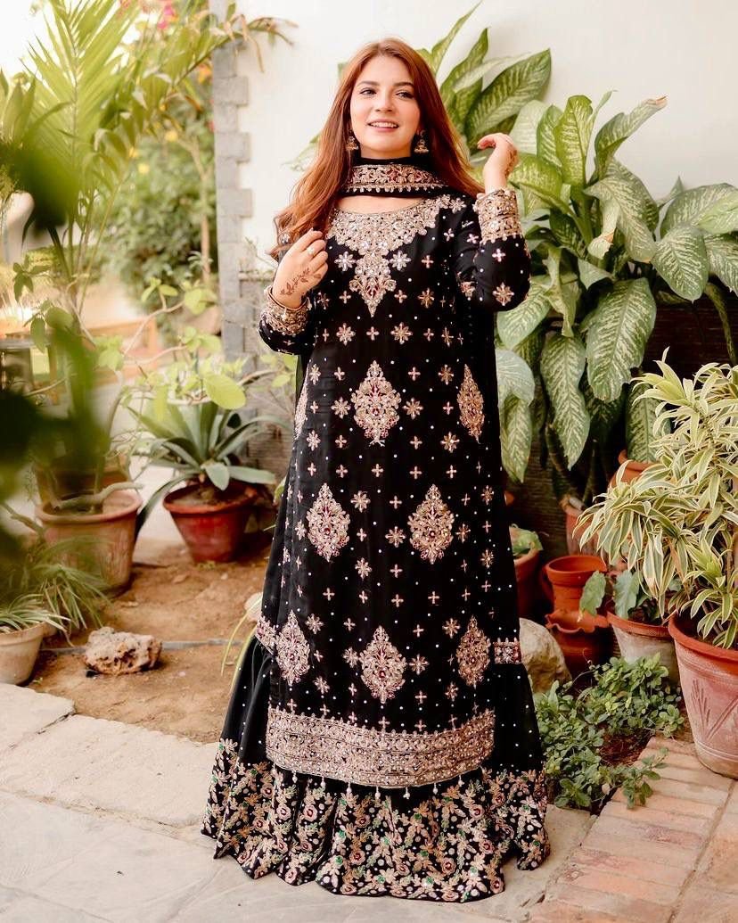 Georgette Long Kurti With Embroidered Georgette Sharara