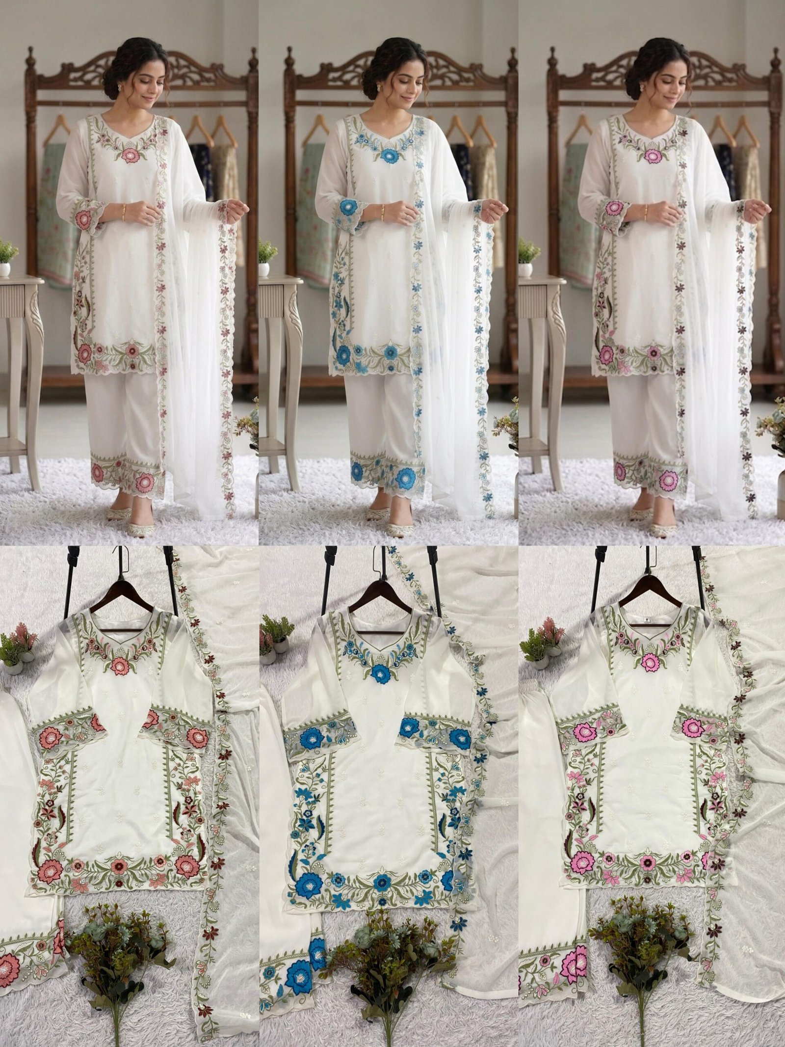Embroidered Top Plazo With Dupatta