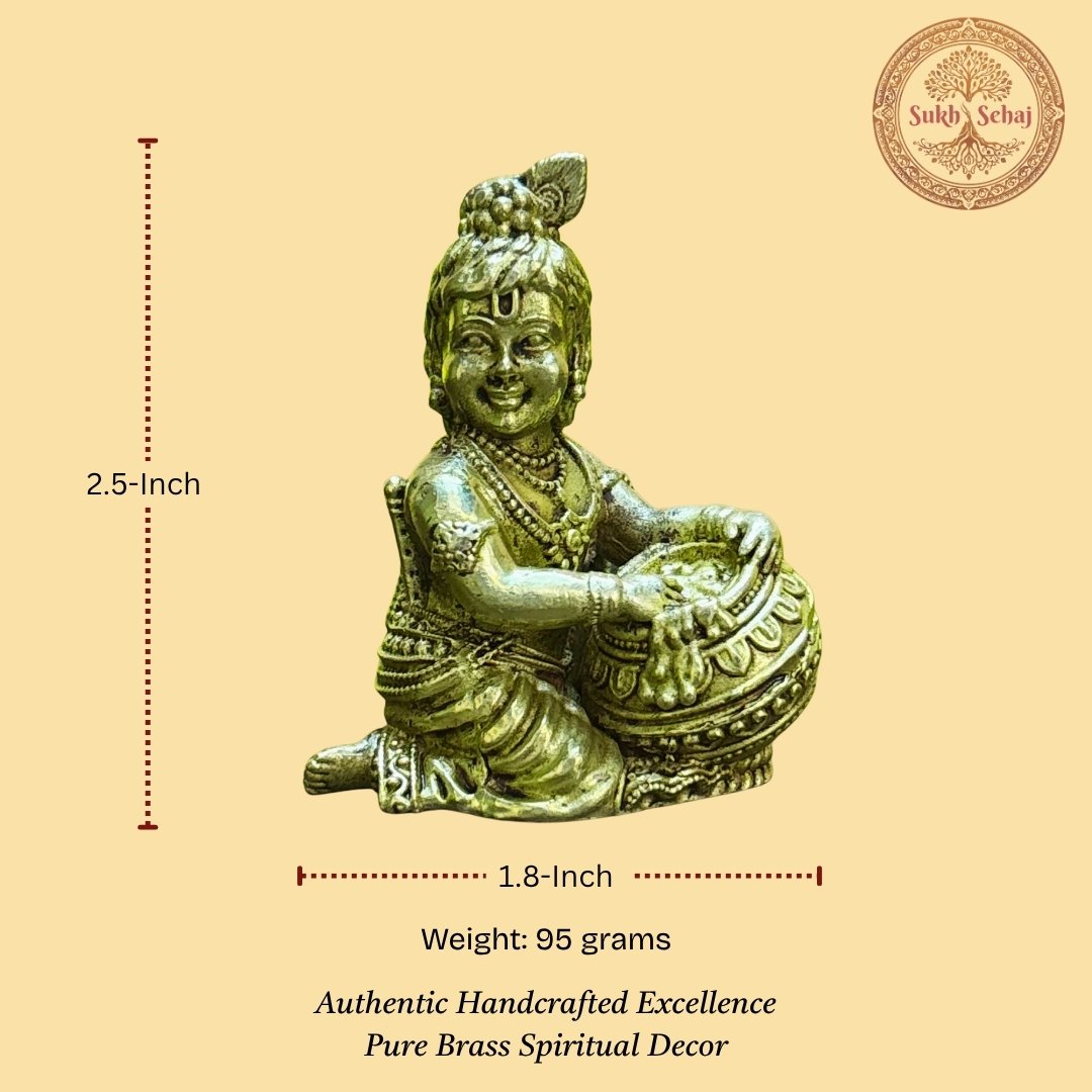 Sukh Sehaj Bal Gopal (Shree Krishna) Murti | Brass Murti | Handcrafted, Antique Yellow Finish, 2.5 Inch Height, for Home Temple, Decor, Pooja Ritual and Gifting - Image 5